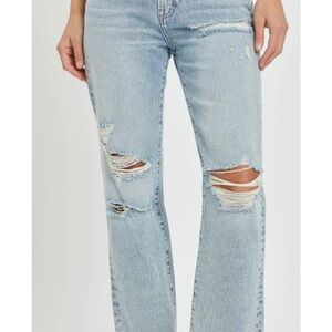 Hidden- Tracey High Rise Relaxed Straight- Women's Distressed Light Blue Jeans